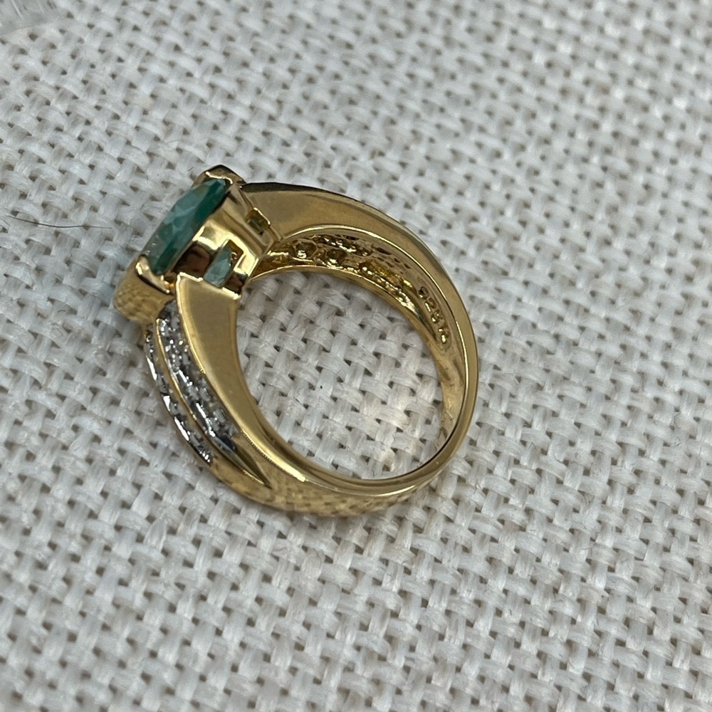 Vintage 925 Gold Over Sterling Silver Green Gemstone Ring, Size 4.75 - Picture 10 of 17